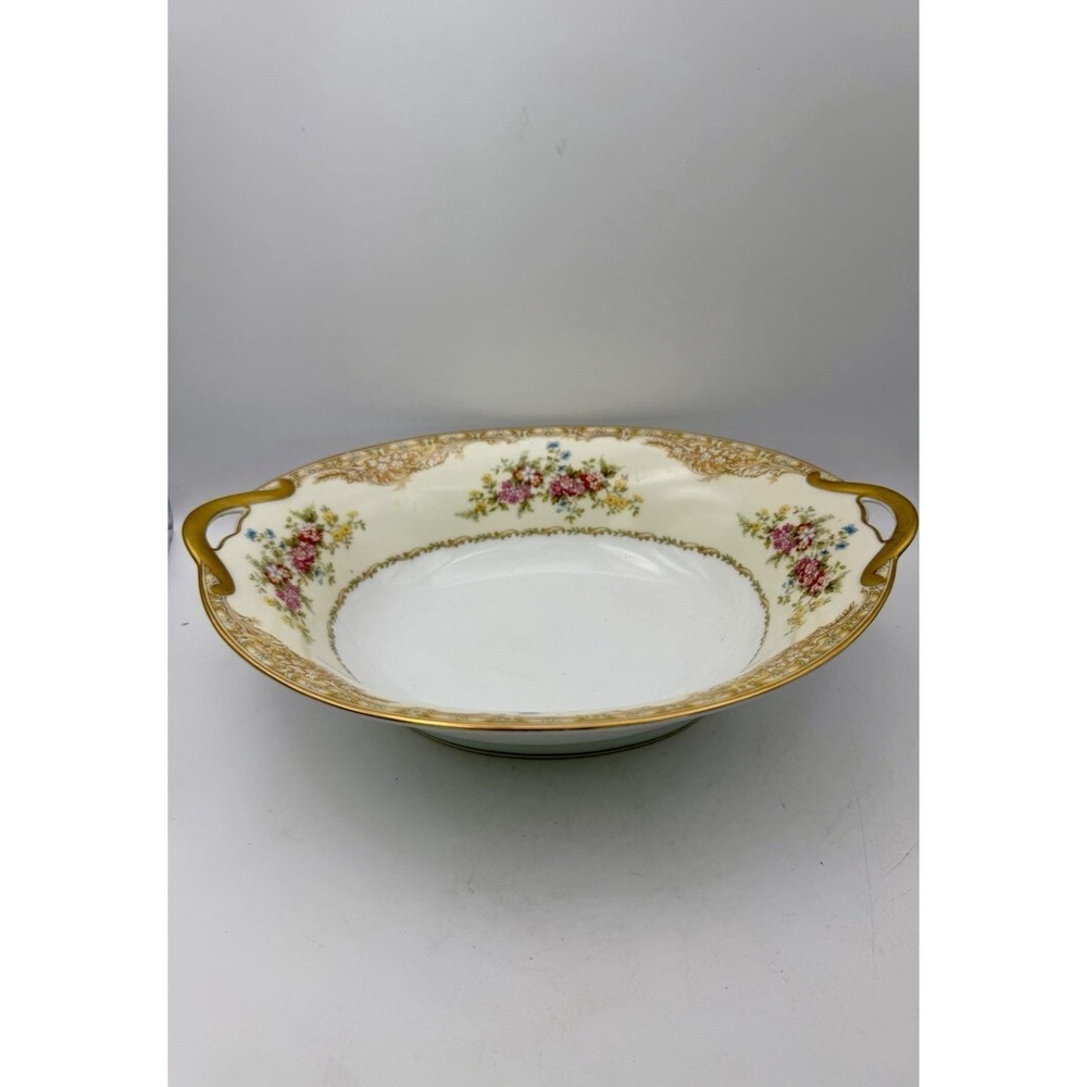 Noritake Floral‎ Gold Gilt Handled Serving Bowl Oval Vegetable Dish Japan